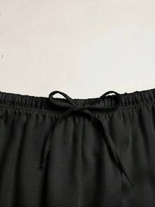 SHEIN 青少年女孩夏季休閒百搭黑色長褲 - 黑色 - 查看 5