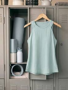 Cheerettes Women's Plus Size Solid Color Round Neck Daily Fitness Sports Tank Top - Green - View 3