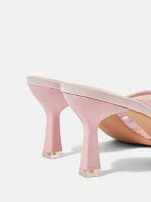 CUCCOO HITCHD Sandalias de tacón alto con punta cuadrada de satén rosa y encaje estilo francés suave, tacón de aguja con lazo, zapatos de tacón alto para mujer - Rosa - Ver 5