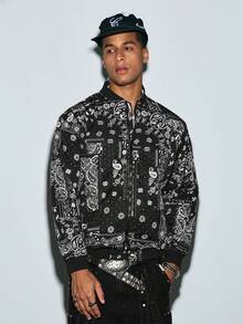 Modcrash Men's Long Sleeve Casual Allover Print Lightweight Jacket, Spring Autumn Fall/Autumn/Winter - Black - View 6