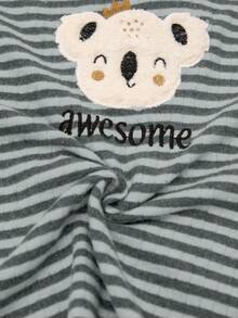 Loomlin 2pcs Cotton Contrast Colour Striped With Koala Embroidery Detail PJ Set - Green - View 7