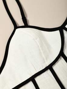 Poéselle 100% Pure Slub Cotton Color Trim Cami Tank Women, Summer Fashion Sleeveless Vest, Fall Winter Inner Layering Top For Back To School - White - View 8