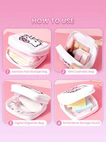 HELLO KITTY AND FRIENDS | SHEIN 1件/套 Kitty主題拉鍊收納包，多功能儲物袋，適用於衛生棉、電子產品、化妝品和小物品，便攜旅行收納包，適合女性與卡通愛好者 - 粉白色 - 查看 8