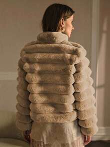 MOTF PREMIUM ZIPPER STAND COLLAR RIBBED FLEECE COAT - Camel - View 3