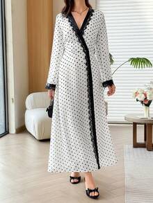 Yasmyna White With Black Polka Dot Lace Fitted Waist Women's Arabian Dress - Multicolor - View 5