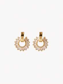 Opalesca 1Set Stainless Steel Chain Necklace & Earrings, Luxury Rhinestone Linked Design Personalized Banquet Jewelry Set, No Gift Box - Gold - View 2