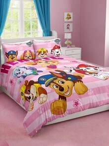 SHEIN | PAW Patrol 3件套汪汪队立大功印花被套，采用磨毛面料，柔软保暖，粉色条纹被套。提供多种尺寸，适合单人床/双人床/加大双人床/特大双人床。 - 藕粉色 - 查看 4