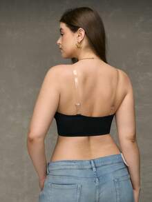 SHEIN Detachable Shoulder Straps Front Closure Wire-Free Design Plus Size Women's Bra - Black - View 3