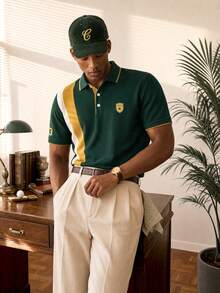 Manfinity Homme Men Letter Graphic Colorblock Polo Shirt, Formal, Ceremony - Multicolor - View 6