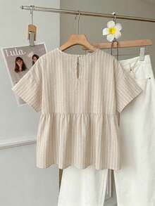 SHEIN EZwear 女款休閒條紋襯衫，女款夏季服飾，女款休閒穿著，條紋襯衫，街頭風格，適合日常通勤、約會、聚會、秋冬、夏季、聖誕節、新年、感恩節、派對、婚禮、海灘、畢業典禮，優雅、休閒、外出 - 彩色 - 查看 2