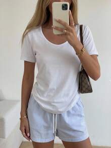 Livesso Women Summer Casual Basic Slightly Loose T-Shirt, Teacher - White - View 15