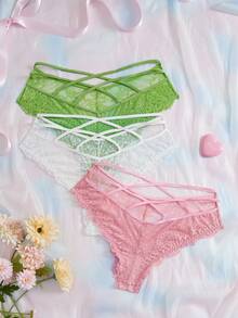 Eraneu Plus Size Lace Panties 3-Piece Set - Multicolor - View 2