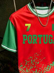 Manfinity Campus Court Men's Plus Size Portugal #7 Colorblock Jersey T-Shirt, Suitable For Matches, Training, Watching Games And Daily Wear - Multicolor - View 3