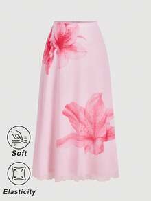 SHEIN MOD 大尺碼優雅花卉印花裙，夏季 - 粉色 - 查看 6