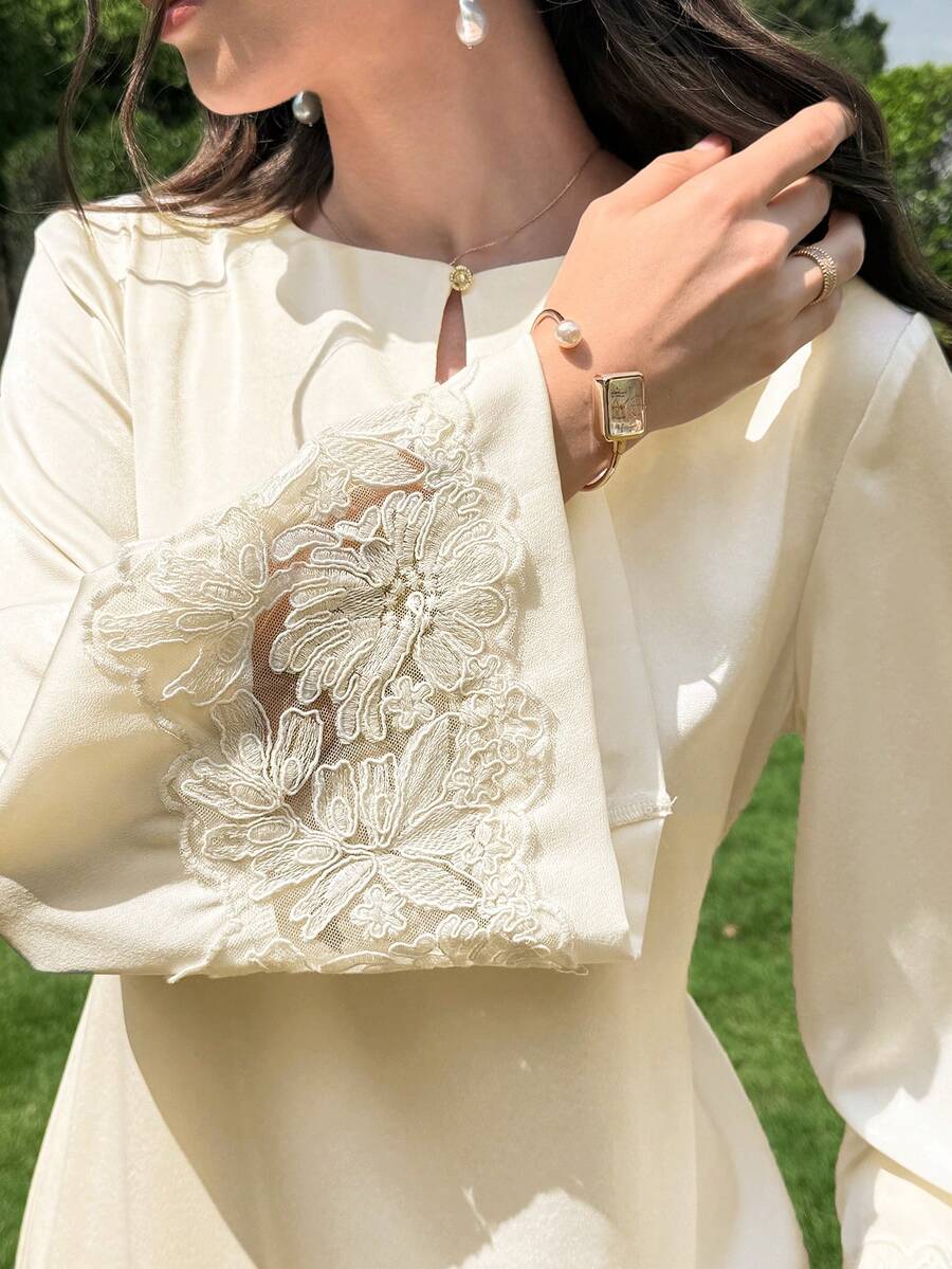 Yasmyna Spring/Summer Elegant Gentle Fashionable Versatile Lace Cuff Water Drop Neck Women's Dress
