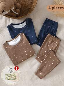 Girls' Small Polka Dot & Ditsy Floral Long Sleeve Long Pants Tight Pajama Set, Multi-Piece Loungewear - Multicolor - View 8