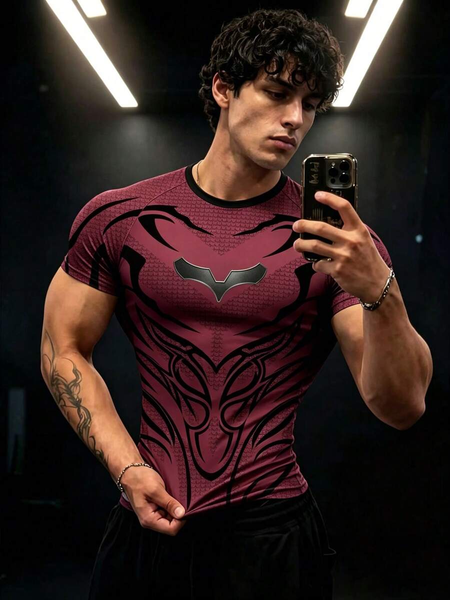 Gym Rark 男士印花插肩袖短袖休閒健身運動T恤，健身房適用 - 彩色 - 查看 1