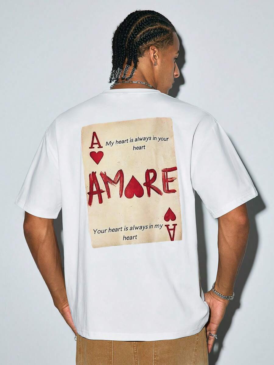 Modcrash 1 buah Kaos Pria Lengan Pendek Longgar Bermotif Modis | Desain Menawan | Pakaian Musim Panas | Mudah Dipadukan, Menampilkan Gaya Anda - Putih - View 1