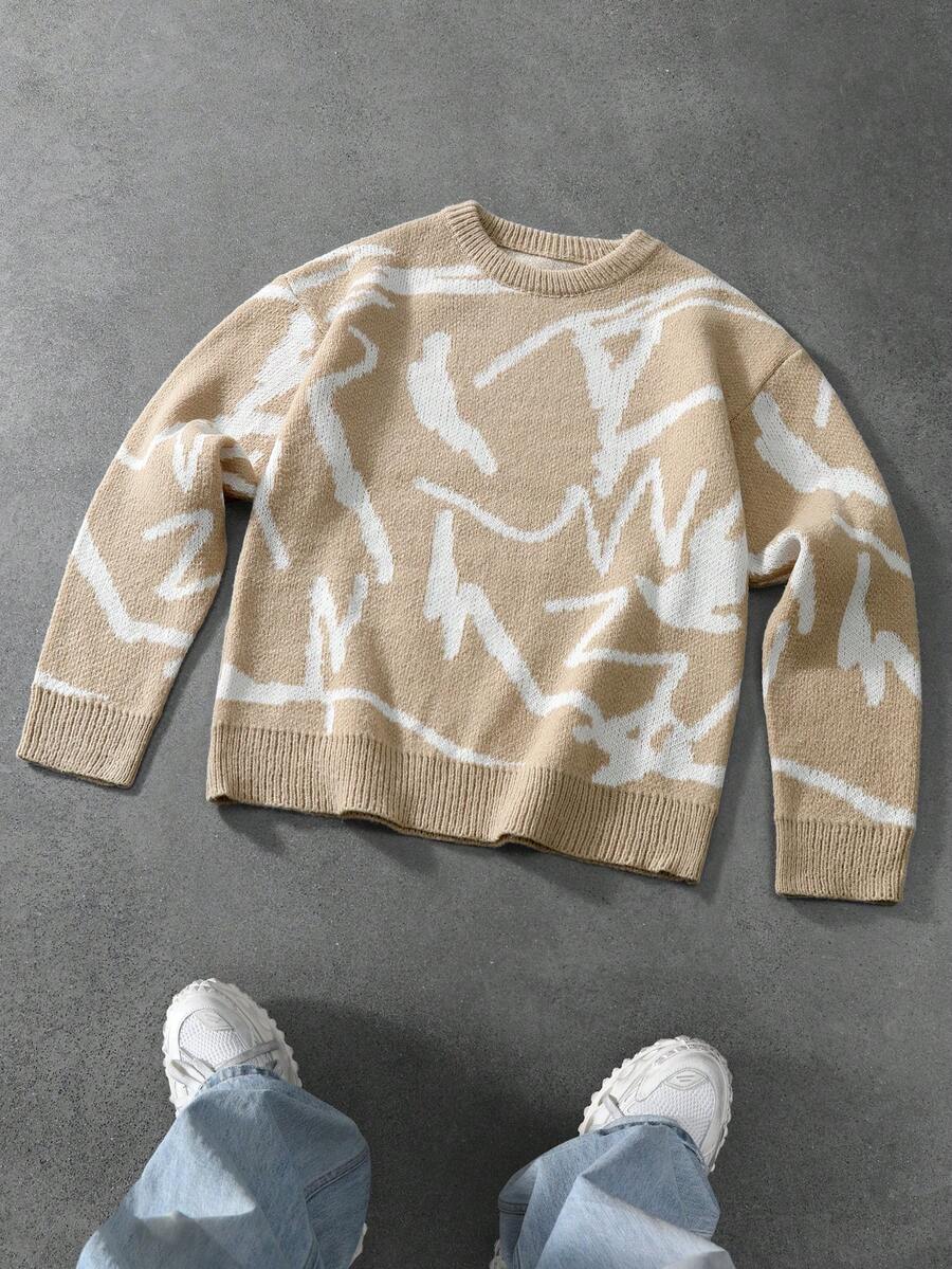 Manfinity Hypemode Men's Casual Colorblock Pattern Sweater, Autumn/Winter - Apricot - View 1