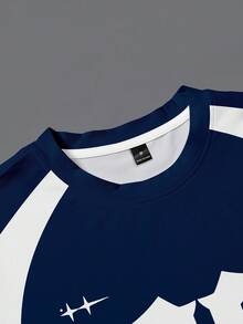 Aesthetic Post Retro Sports Men's Casual Colorblock Numeric Print Round Neck Short Sleeve T-Shirt, Summer Men Shirt Men Tops - Multicolor - View 3