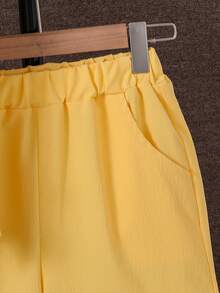 SHEIN Tween Boy Summer Casual Solid Color Shirt & Shorts 2 Pieces Set - Yellow - View 6