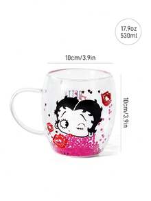 Betty Boop x SHEIN 1個 8.8oz/260ml 卡通圖案硼矽酸鹽雙層玻璃馬克杯，咖啡杯，耐冷耐熱，適用於牛奶、果汁、咖啡、氣泡水等，俏皮、唇印、亮面，禮物靈感，派對，節日，情人節 - 夾層玫紅 - 查看 6