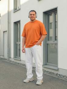 Manfinity EZcore Plus Size Men's Casual Solid Color Short Sleeve T-Shirt, Summer - Orange - View 3