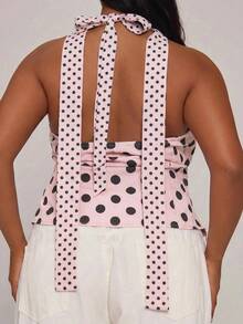 MUSERA Plus Size Polka Dot Cut Out Tie Scarf Top Spring Summer Vacation Holiday Casual 1920 Vintage Elegant Everyday Cute High Tea Tea Party Light Pink - Pink - View 2