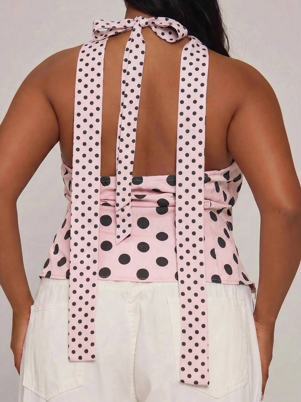 Plus Size Polka Dot Cut Out Tie Scarf Top Spring Summer Vacation Holiday Casual Everyday Cute