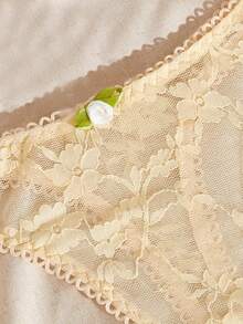 Lullawish Bohemian Lace Trim Comfortable Minimalist Women's Thong Panties - Apricot - View 4