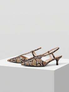Mnmlis Spring And Summer Snake Print Cross Strap Pointed Heel Workplace Commuting Fashion Shoes - snake pattern - View 2
