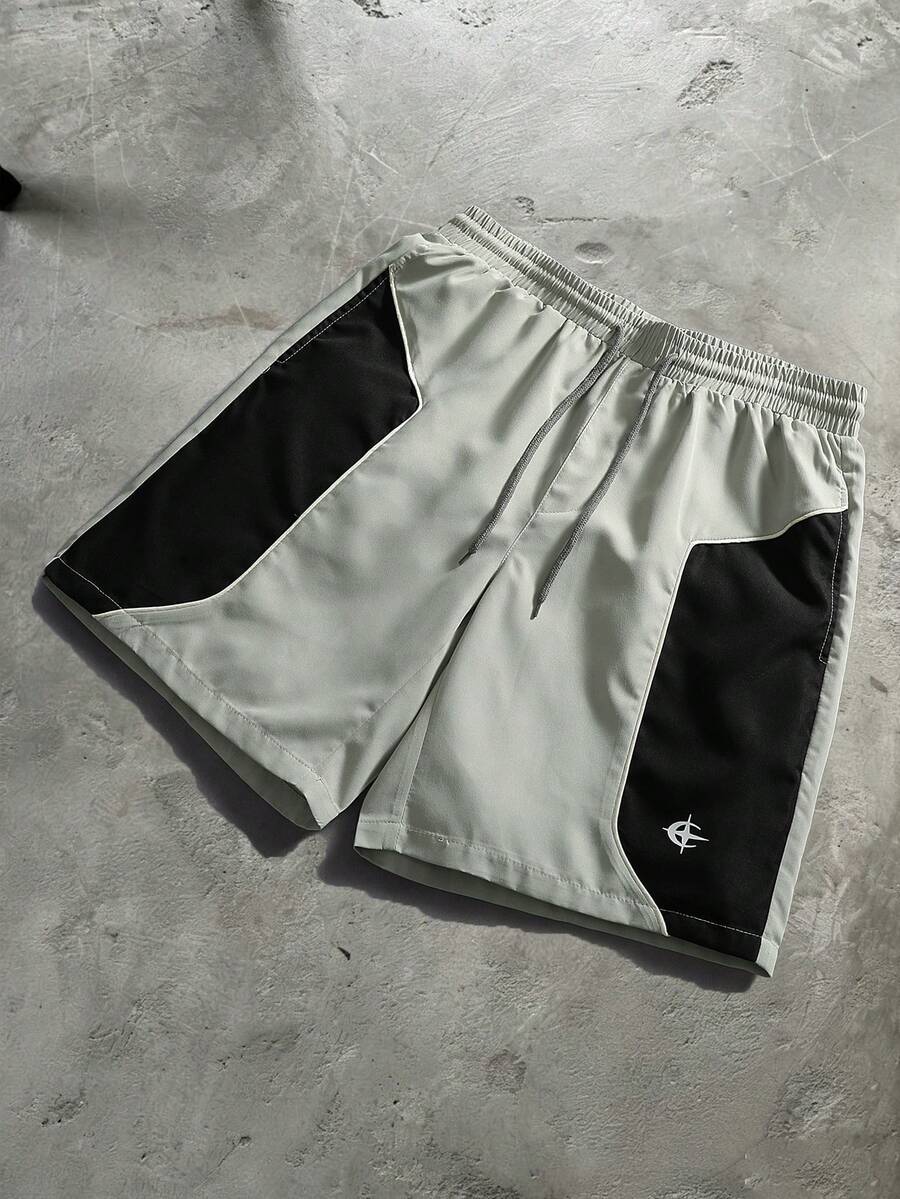 Manfinity Roghcode Pantalones cortos casuales versátiles de uso diario y viaje con cintura con cordón y bloques de color para hombres - Multicolor - Ver 1