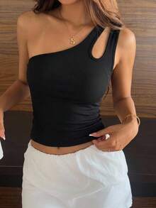 DAZY Women's One Shoulder Hollow Out Slim Fit Top Summer,Crop Tops Women Going Out Tops - Black - View 13
