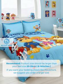 SHEIN | PAW Patrol 3件組藍色可愛小狗印花被套組（1件被套 + 2件枕套，不含芯），超細纖維材質，柔軟保暖，多尺寸可選，適用單人床/雙人床/加大床/特大床，可愛床上用品，春夏配色 - 寶藍色 - 查看 10