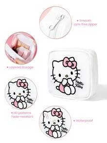 HELLO KITTY AND FRIENDS | SHEIN 1件/套 Kitty主題拉鍊收納包，多功能儲物袋，適用於衛生棉、電子產品、化妝品和小物品，便攜旅行收納包，適合女性與卡通愛好者 - 粉白色 - 查看 3