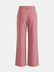 lacRébo Pantalones de pierna ancha de cintura media con estampado de cuadros rojos, ajuste relajado, estilo chic diario de verano - Rojo - Ver 9