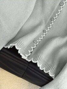 SHEIN Franclia 女款對比飾邊休閒百搭日常穿搭開襟衫 - 灰色 - 查看 3