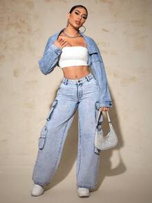 SHEIN SXY Women Simple Casual Denim Jacket - Light Wash - View 12