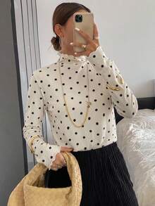 FRIFUL Women's Mesh Sheer High Neck Tee, See-Through Blouse For Summer Long Sleeve Women - Apricot - View 8