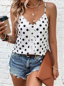 SHEIN Holidaya 女款圖案印花細肩帶背心上衣 圖案 T-shirt 上衣 - 白色 - 查看 5