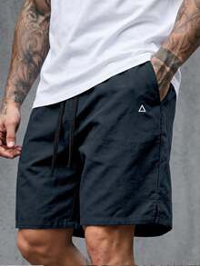 Manfinity CasualCool Men's Geometric Print Drawstring Waist Pocket Shorts - Navy Blue - View 1