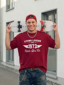 Manfinity EZcore Plus Size Men's Summer Letter Print Round Neck Short Sleeve Casual T-Shirt - Burgundy - View 4