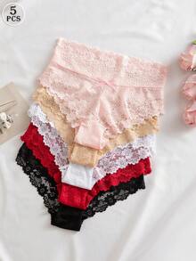 SHEIN 浪漫性感蕾絲女款三角內褲 5件組 - 彩色 - 查看 1