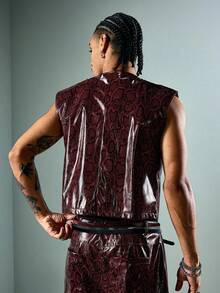 ROMWE MEN Street Life Men's Summer Casual Animal Texture Zipper Vest - Burgundy - View 7