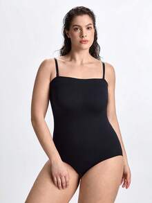 Slumbrini 1pc Plus Size Women's Black Seamless Shapewear, With Waist Cincher, Tummy Control, Butt Lifting Function, Flattens Stomach, Slims Figure, Waist Shaping - Black - View 4