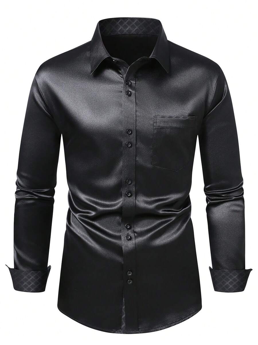 Manfinity Mode Shirt Features A Classic Black Satin Sheen, Perfectly Embodying The Understated - Black - View 1