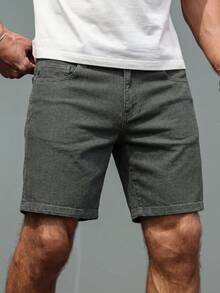 Manfinity Homme 男士街頭風休閒軍綠色大尺碼牛仔短褲 - 軍綠色 - 查看 4