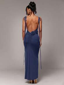 Silquee Women's Summer Sexy Elegant Solid Color Backless Spaghetti Strap Dress Night Out Navy Blue - Navy Blue - View 1