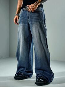 ROMWE MEN Street Life Herren Casual Fashion Street Alltags-Pendler Verwaschen Gewellte Jeans - Blau - Übersicht 6