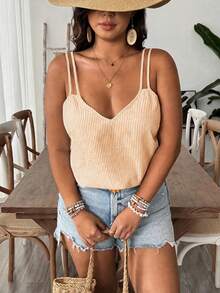 SHEIN VCAY Plus Size Summer Color Block Striped Casual Tank Top Gym Brown - Multicolor - View 3